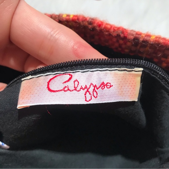 Vintage Calypso woven mini crossbody purse bag orange knit with leather strap - Picture 7 of 10